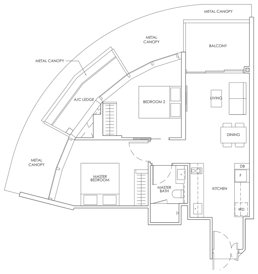 Floor plan of Newport Residences type B3, 2-Bedroom, 753 sq ft