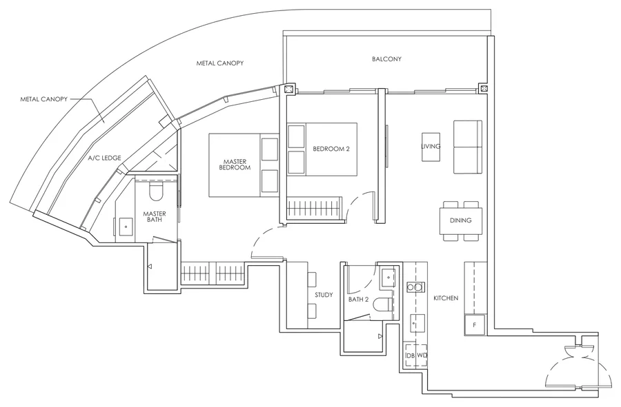 Floor plan of Newport Residences type BPS2, 2-Bedroom Premium + Ensuite Study / Study, 926 sq ft