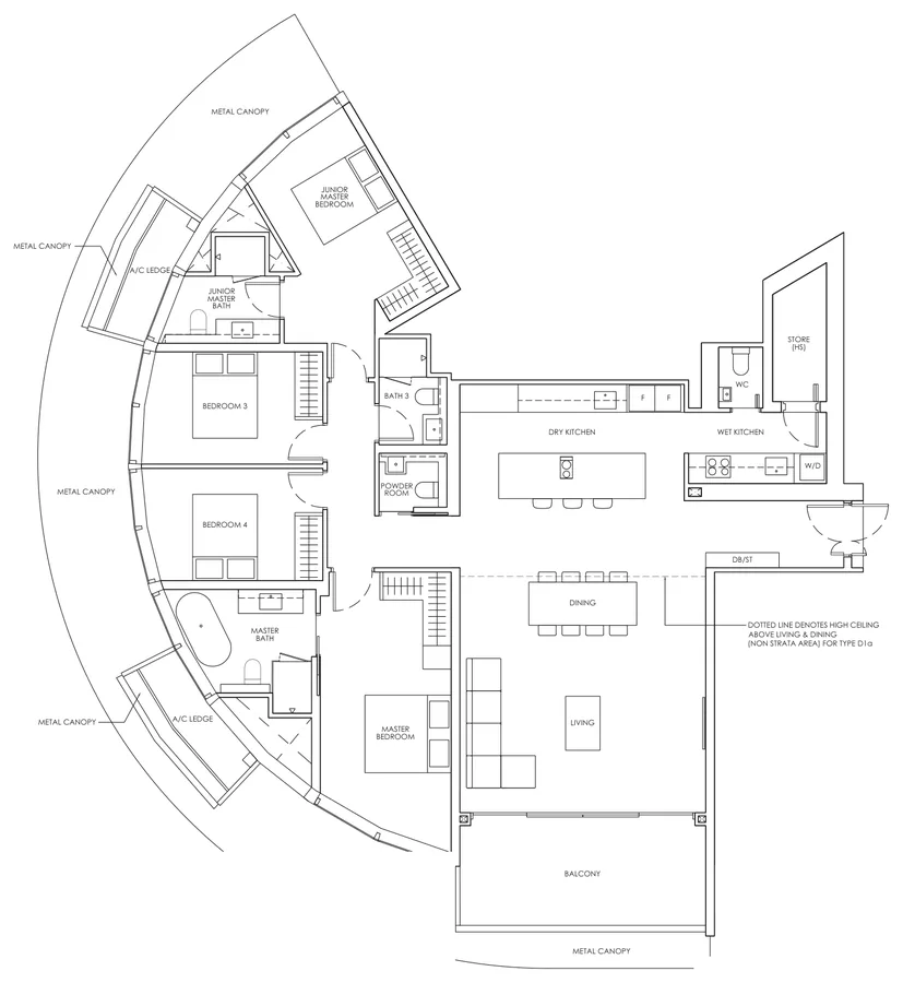 Floor plan of Newport Residences type D1 / D1a, 4-Bedroom Premium, 2,067 sq ft