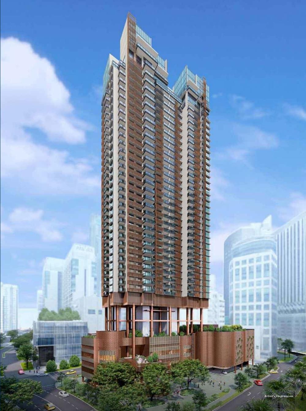 One Bernam, artist's impression: the 35-storey tower above its podium at Tanjong Pagar