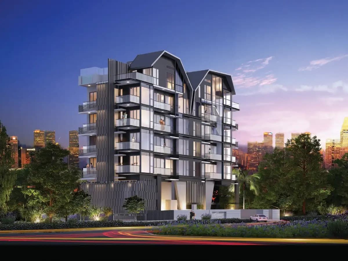 One Duchess: the five-storey block with its twin pitched roofs, from Duchess Road