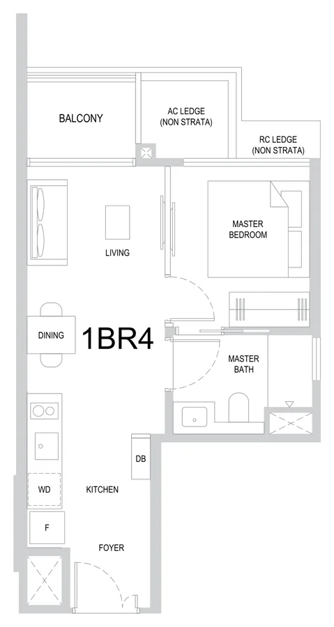 Floor plan of One Marina Gardens type 1BR4, 1-Bedroom, 420 sq ft