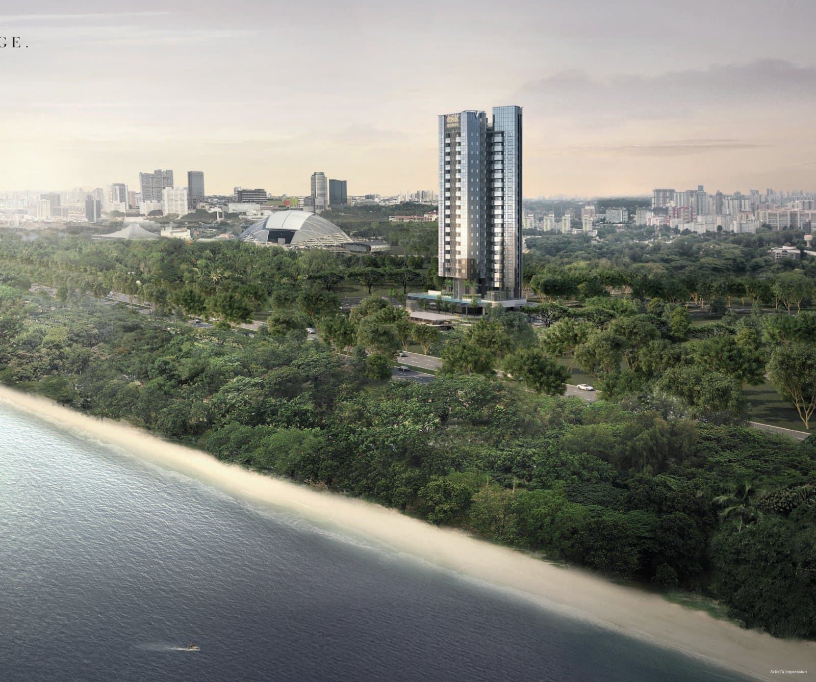 One Meyer: the 19-storey tower beside East Coast Park, with the city skyline behind