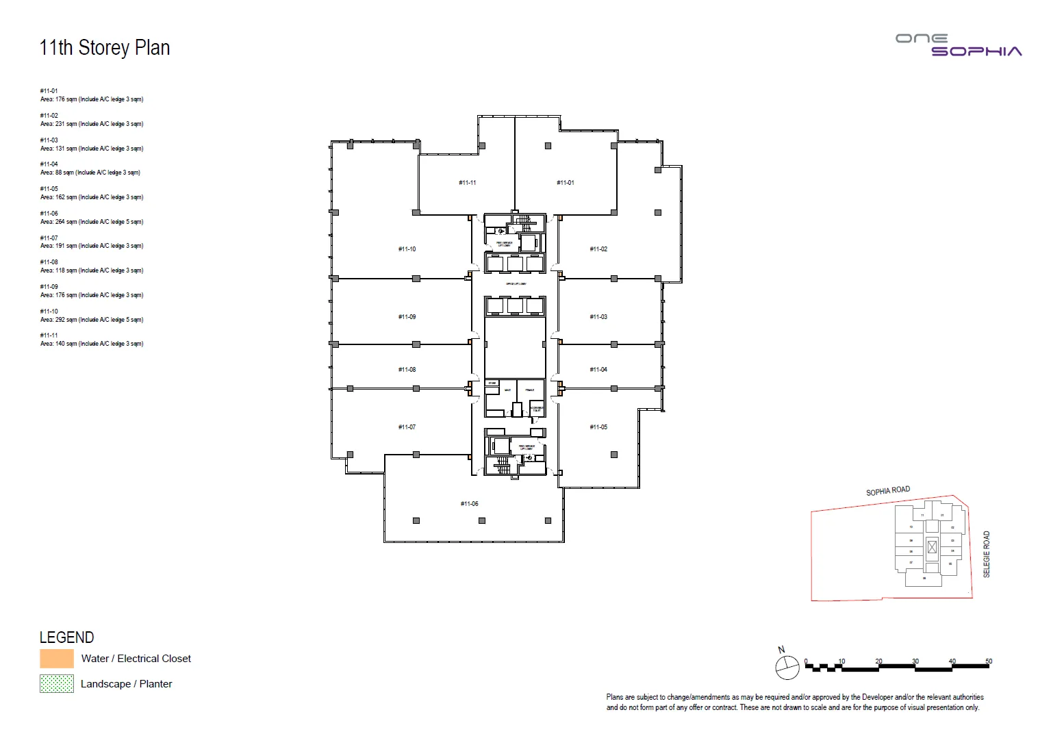 Floor plan of One Sophia type L11, Office 1,400-2,150 sq ft, 947 to 3,143 sq ft