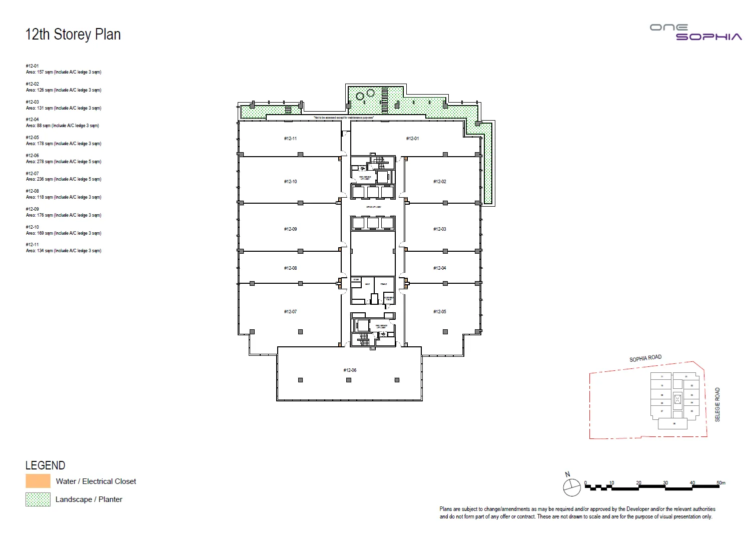 Floor plan of One Sophia type L12, Office 1,400-2,150 sq ft, 947 to 2,992 sq ft