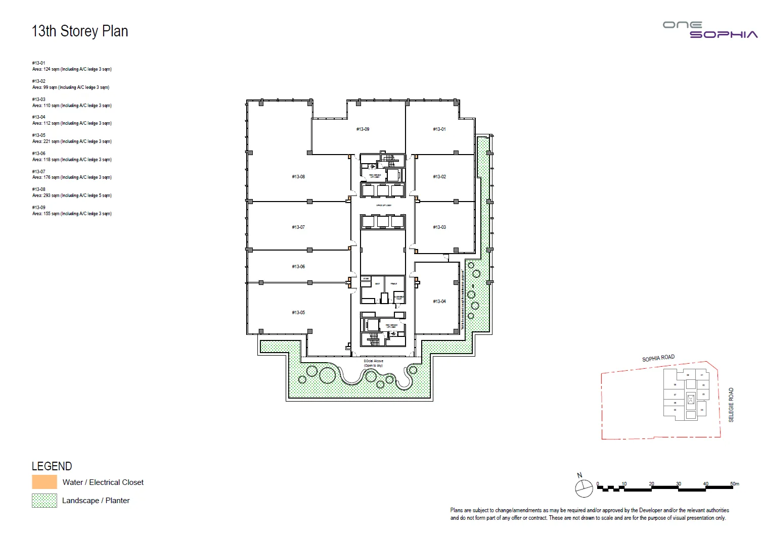 Floor plan of One Sophia type L13, Office up to 1,400 sq ft, 1,066 to 3,154 sq ft