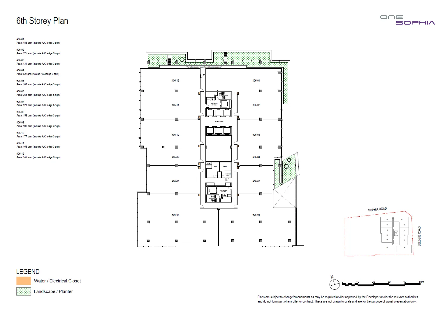 Floor plan of One Sophia type L6, Office 1,400-2,150 sq ft, 883 to 4,532 sq ft