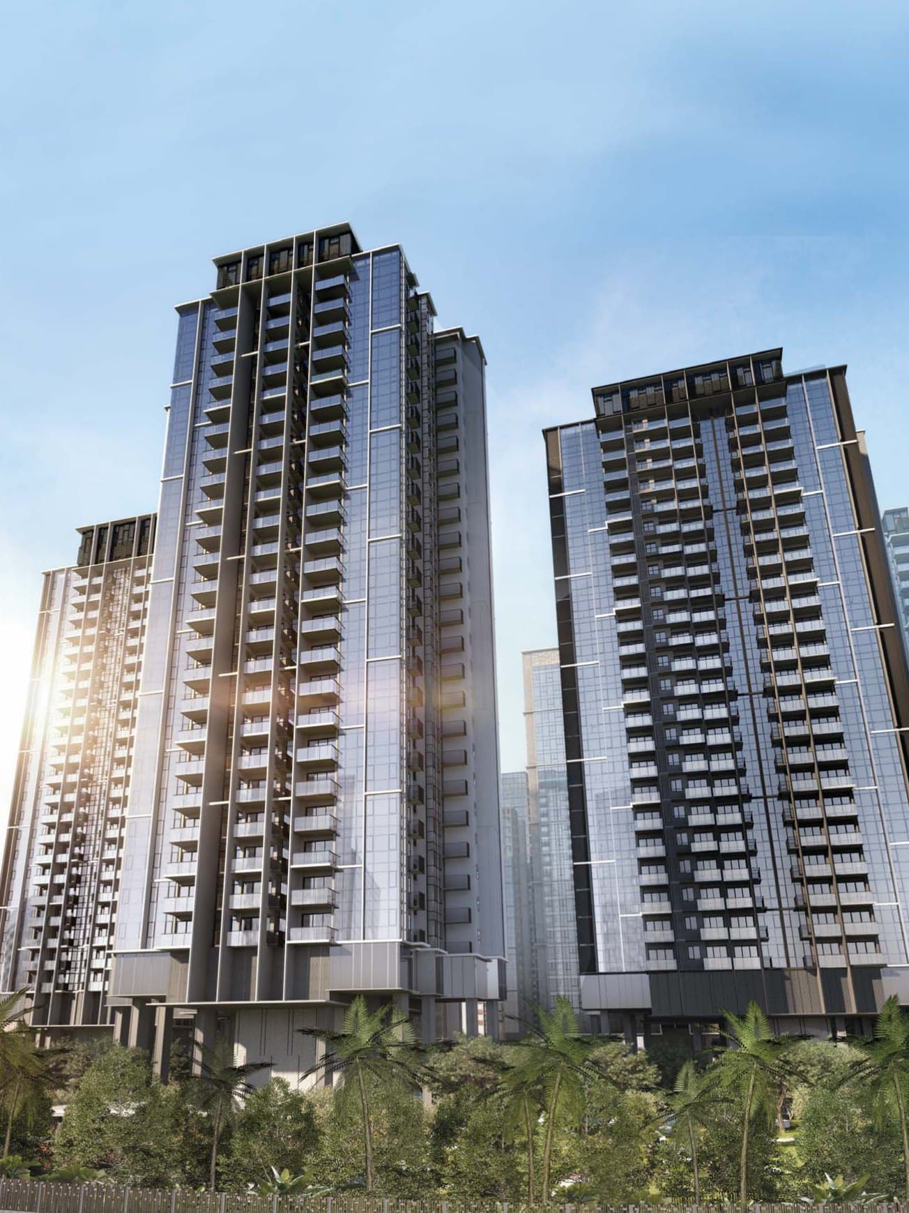 Parc Clematis, artist's impression: two of the towers above the garden