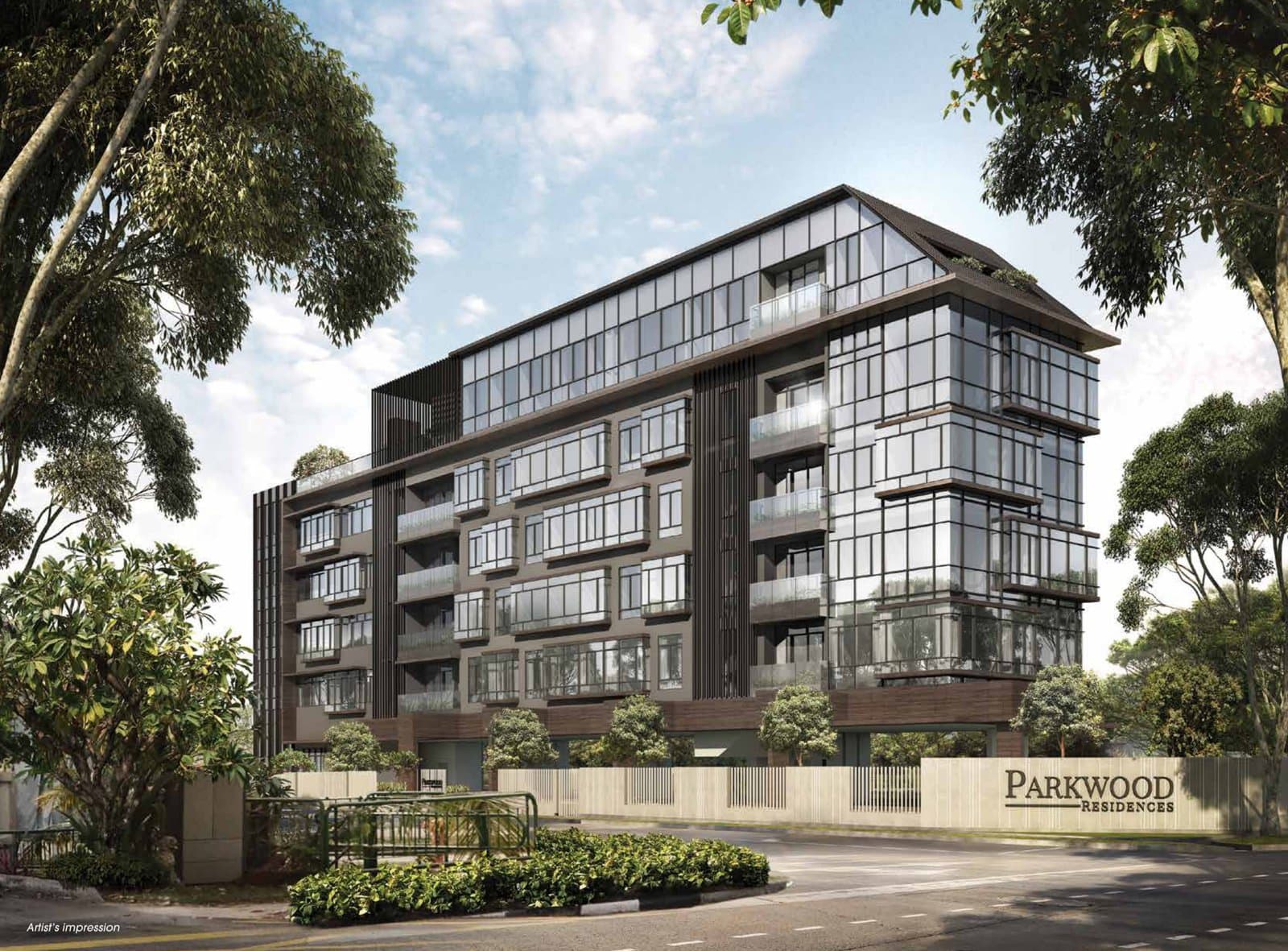 Parkwood Residences: the five-storey block with its glass penthouse level above the Yio Chu Kang Road entrance