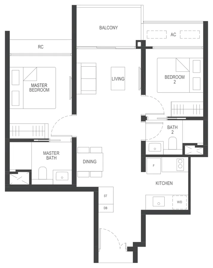 Floor plan of Penrith type (2)b, 2-Bedroom Premium, 678 sq ft