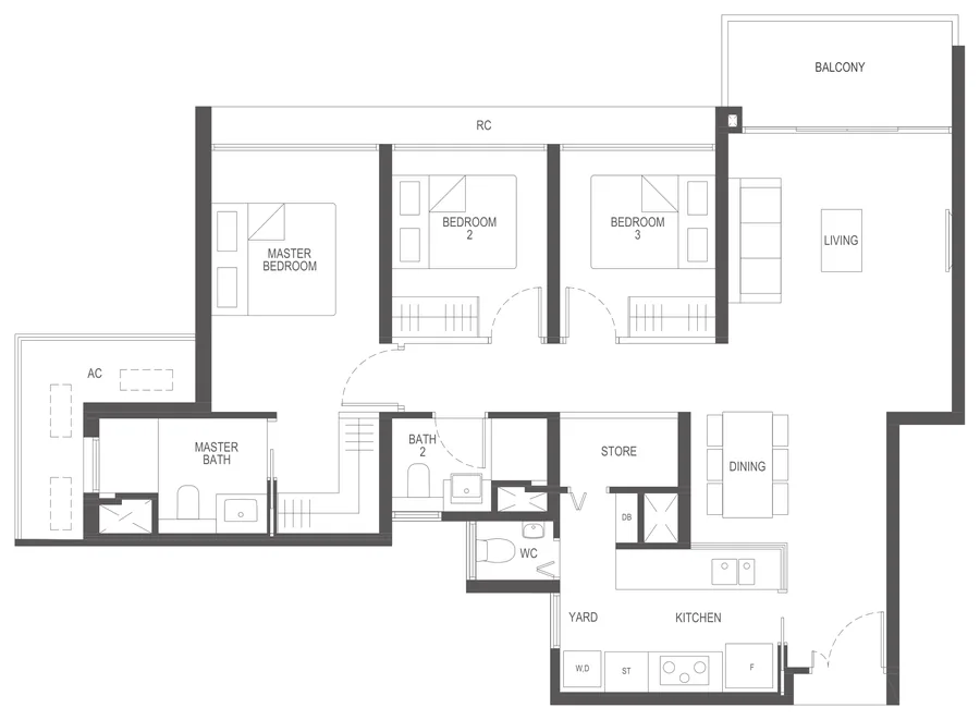 Floor plan of Penrith type (3)d, 3-Bedroom Premium, 1,066 sq ft
