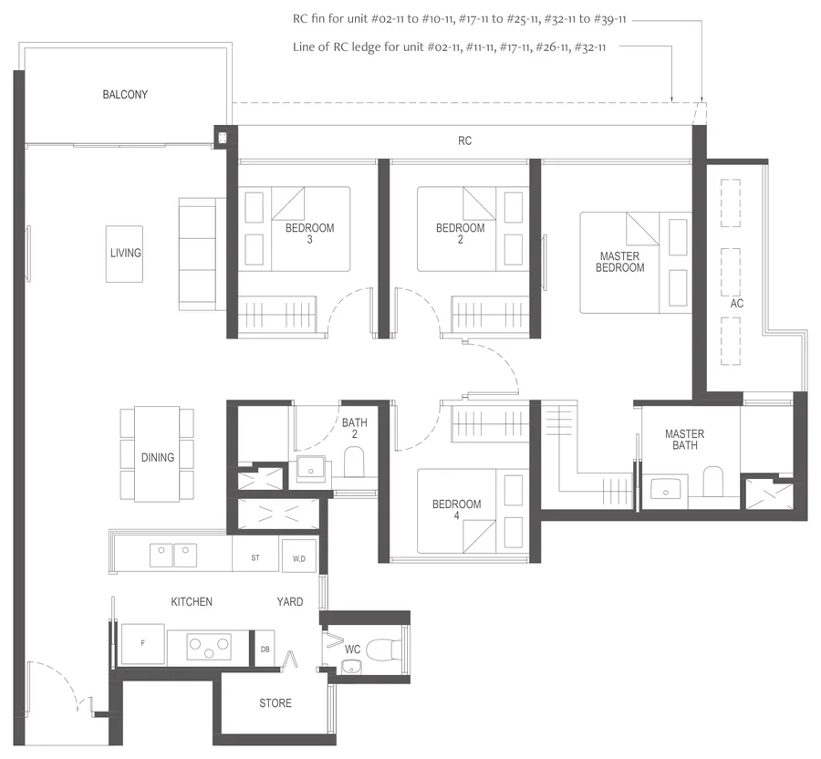 Floor plan of Penrith type (4)a, 4-Bedroom, 1,173 sq ft