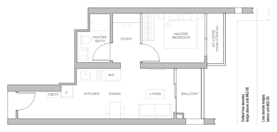 Floor plan of Promenade Peak type AS1, 1 Bedroom + Study, 527 sq ft