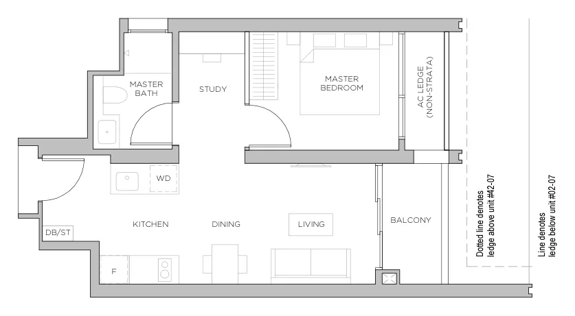 Floor plan of Promenade Peak type AS2, 1 Bedroom + Study, 527 sq ft