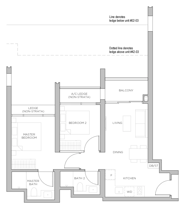 Floor plan of Promenade Peak type B1, 2 Bedroom, 657 sq ft