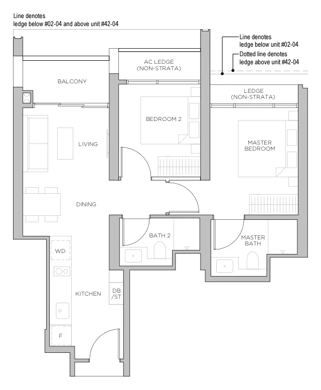 Floor plan of Promenade Peak type B2, 2 Bedroom, 657 sq ft