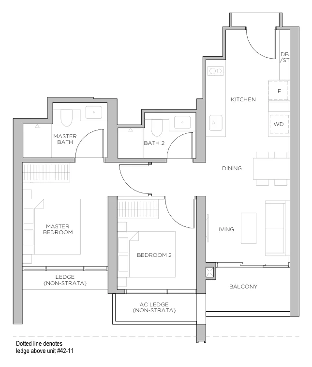 Floor plan of Promenade Peak type B3, 2 Bedroom, 667 sq ft