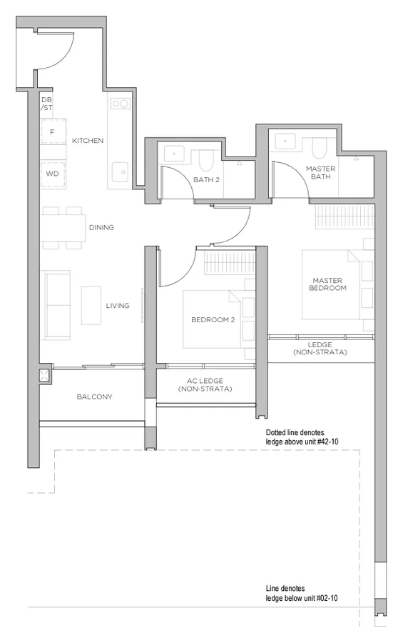Floor plan of Promenade Peak type B5, 2 Bedroom, 678 sq ft