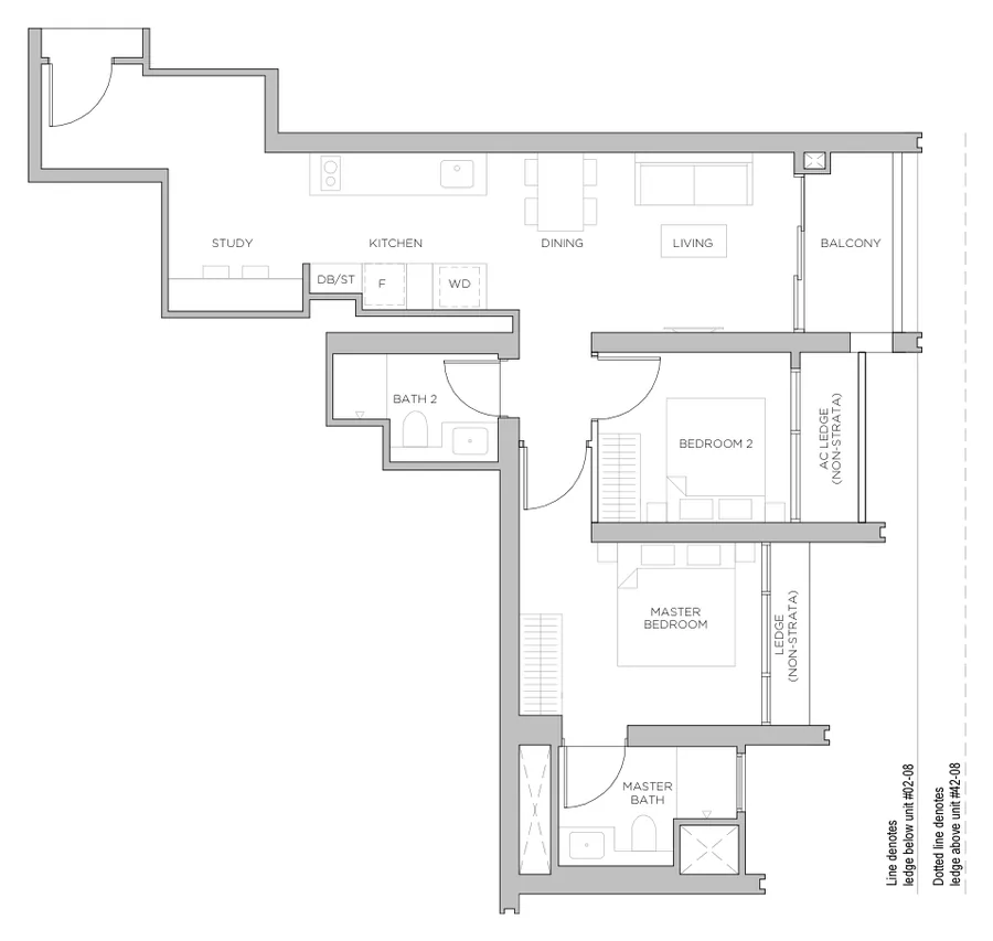Floor plan of Promenade Peak type BS2, 2 Bedroom + Study, 786 sq ft
