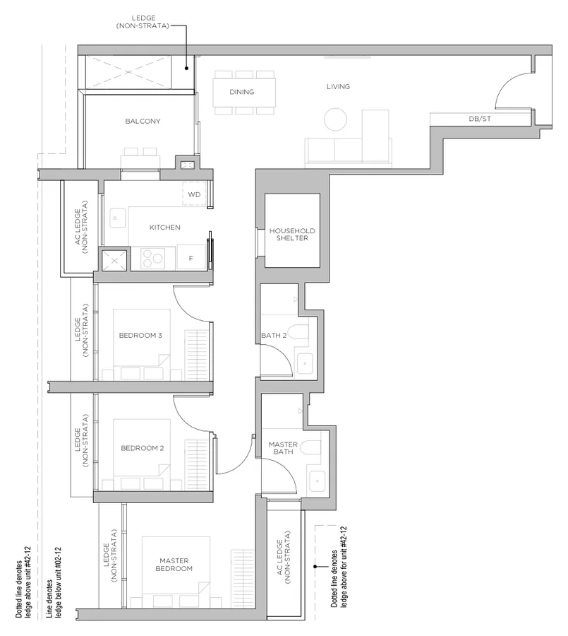 Floor plan of Promenade Peak type C2, 3 Bedroom, 1,033 sq ft