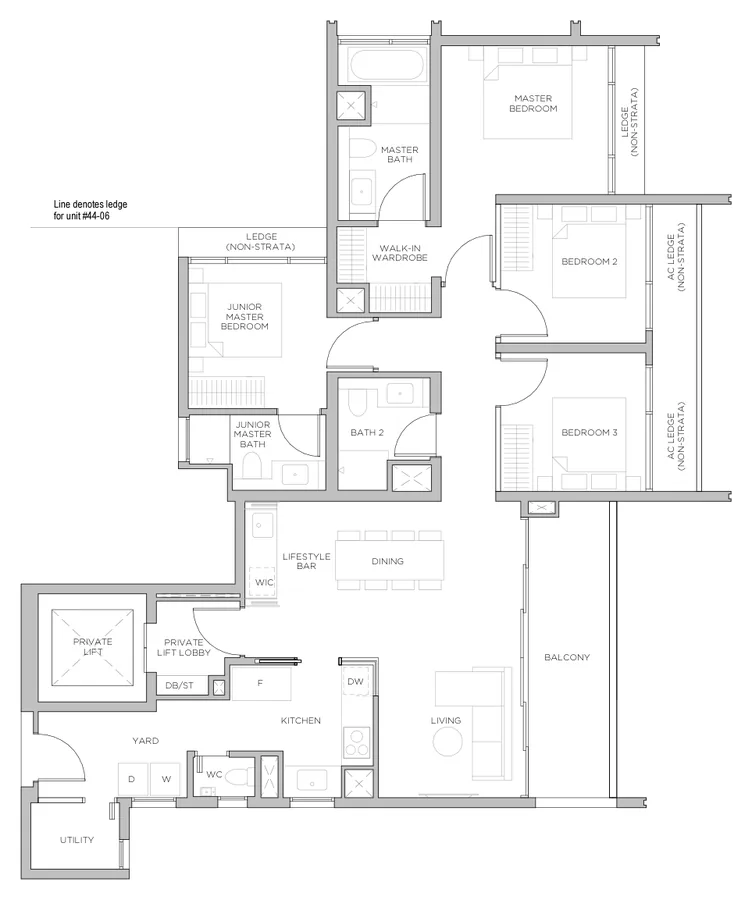 Floor plan of Promenade Peak type DP1, 4 Bedroom Premium, 1,421 sq ft