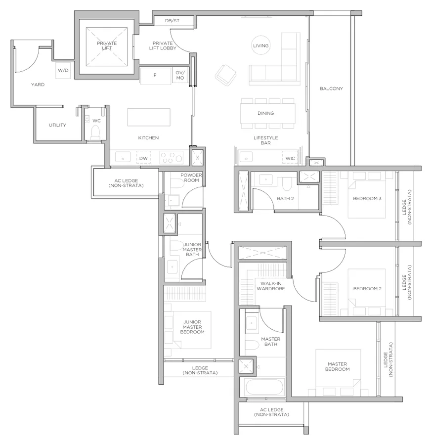 Floor plan of Promenade Peak type DP3, 4 Bedroom Premium, 1,582 sq ft