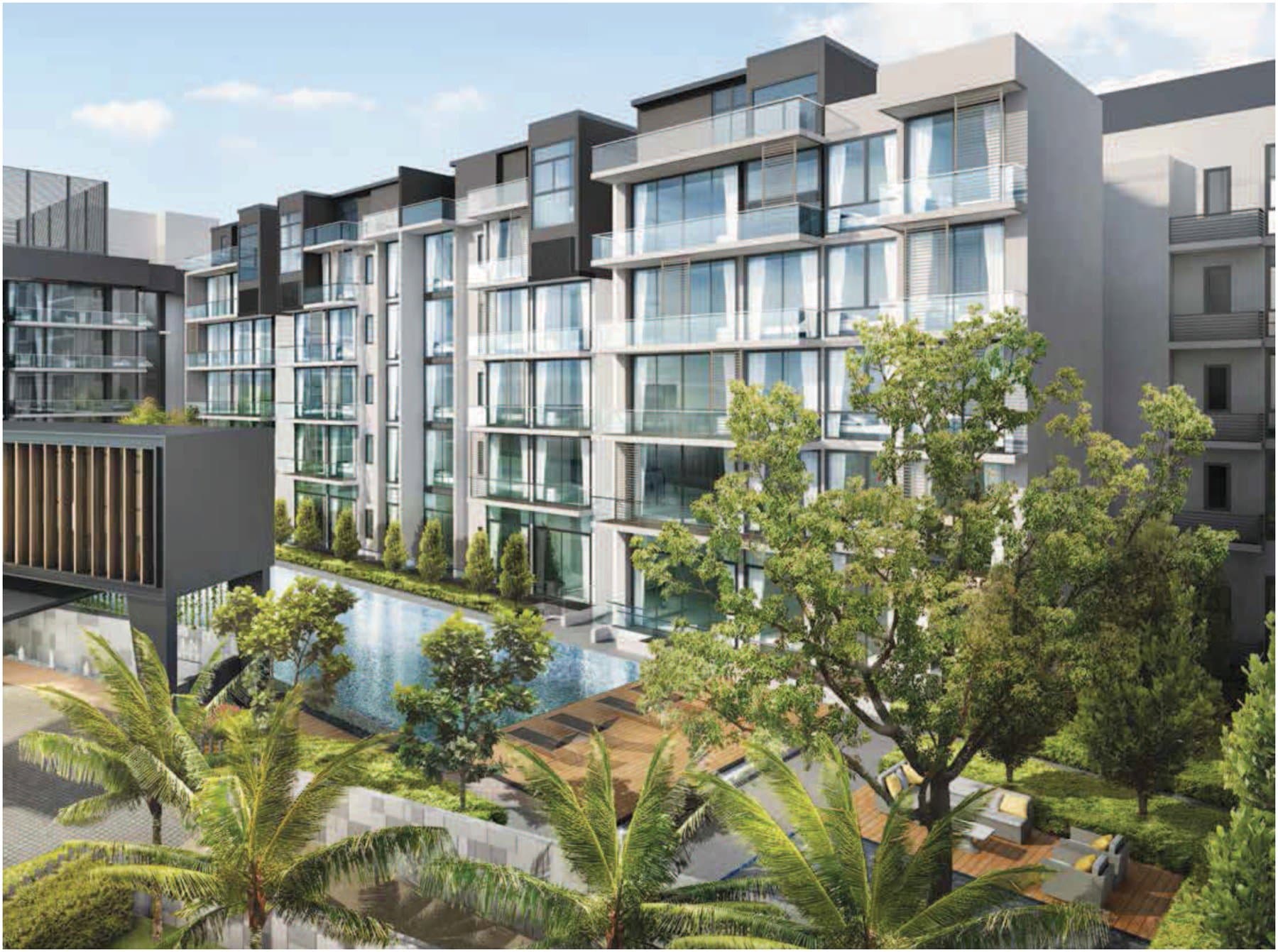 Robin Residences: five-storey blocks with penthouse roof levels around a long pool