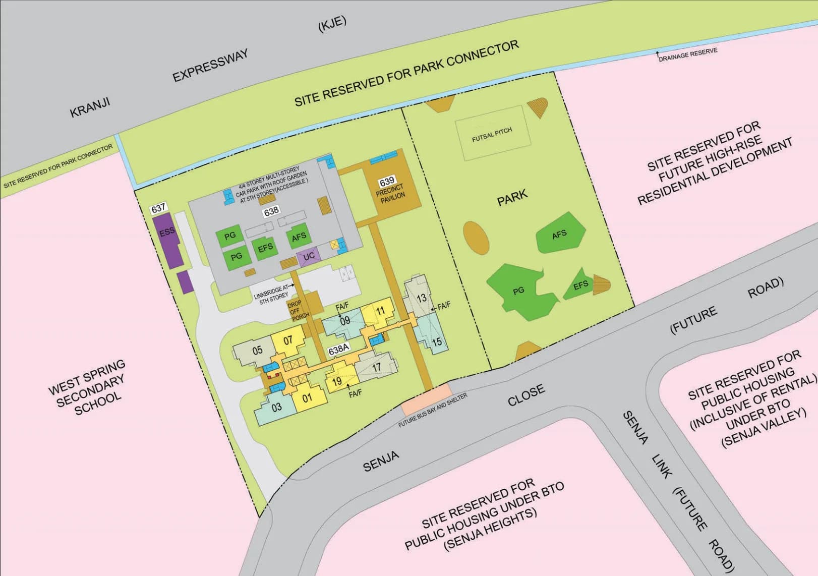 HDB site plan of Senja Ridges, blocks 638A