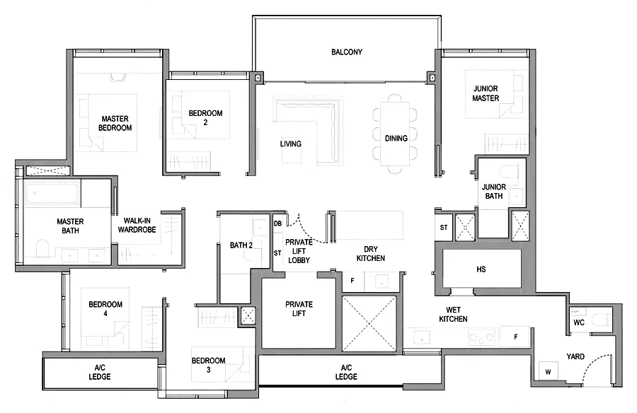 Floor plan of Sora type E1, 5-Bedroom Luxury, 1,679 sq ft