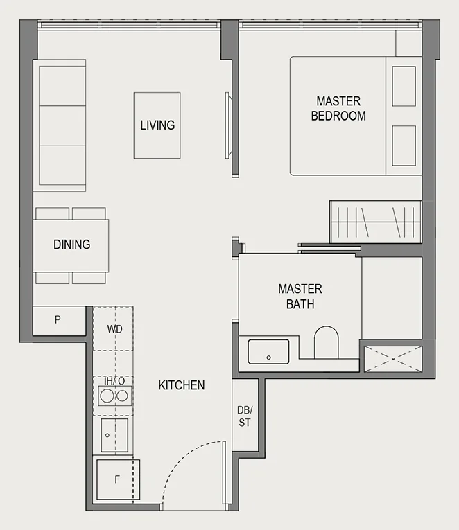 Floor plan of Springleaf Residence type AC1, 1 Bedroom @ Conserved Building, 388 sq ft