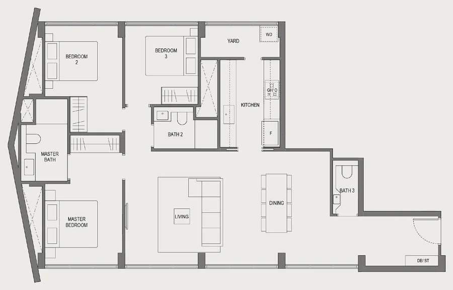 Floor plan of Springleaf Residence type CC1, 3 Bedroom @ Conserved Building, 1,119 sq ft