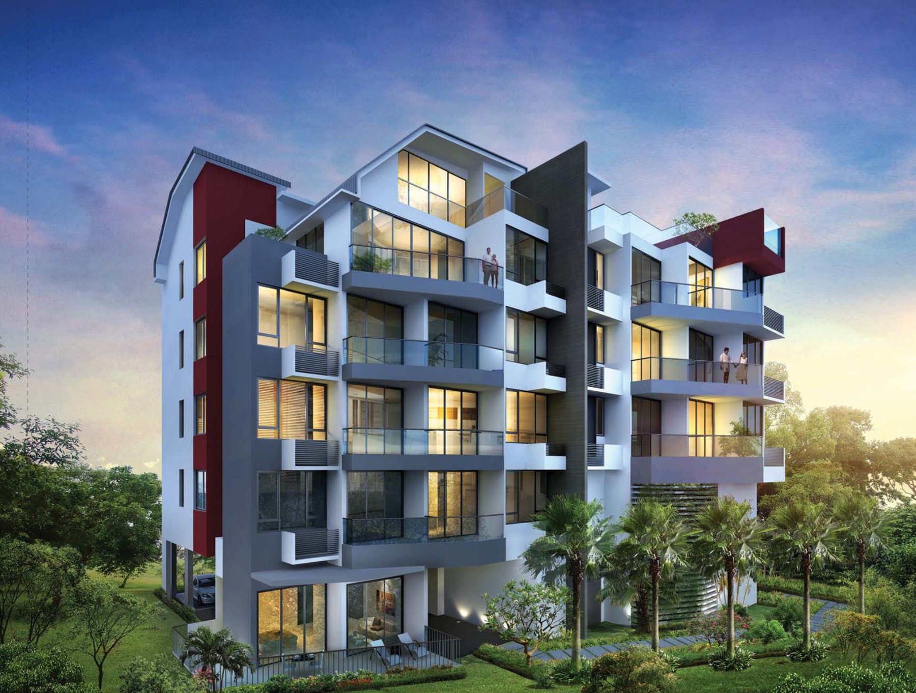 Straits Residences: the 5-storey block with its balconies and garden off Joo Chiat Place
