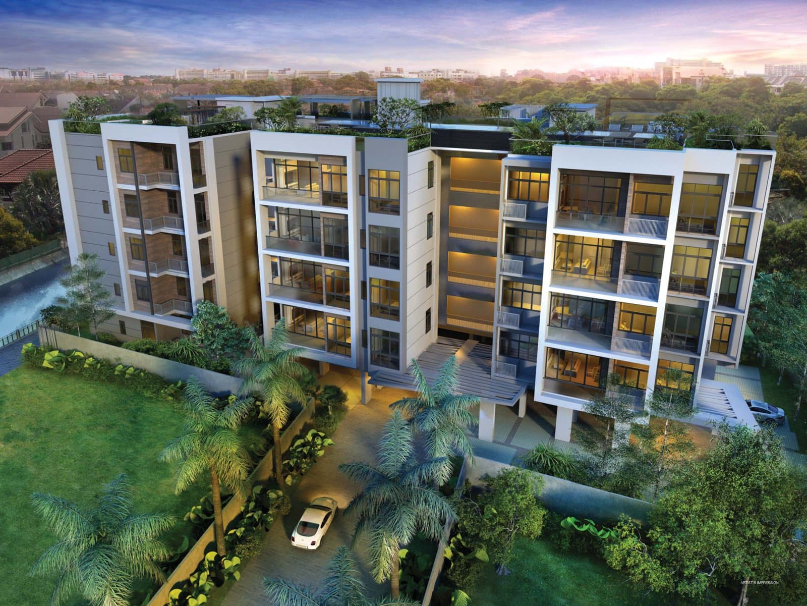 Sunnyvale Residences: the five-storey block from the garden side