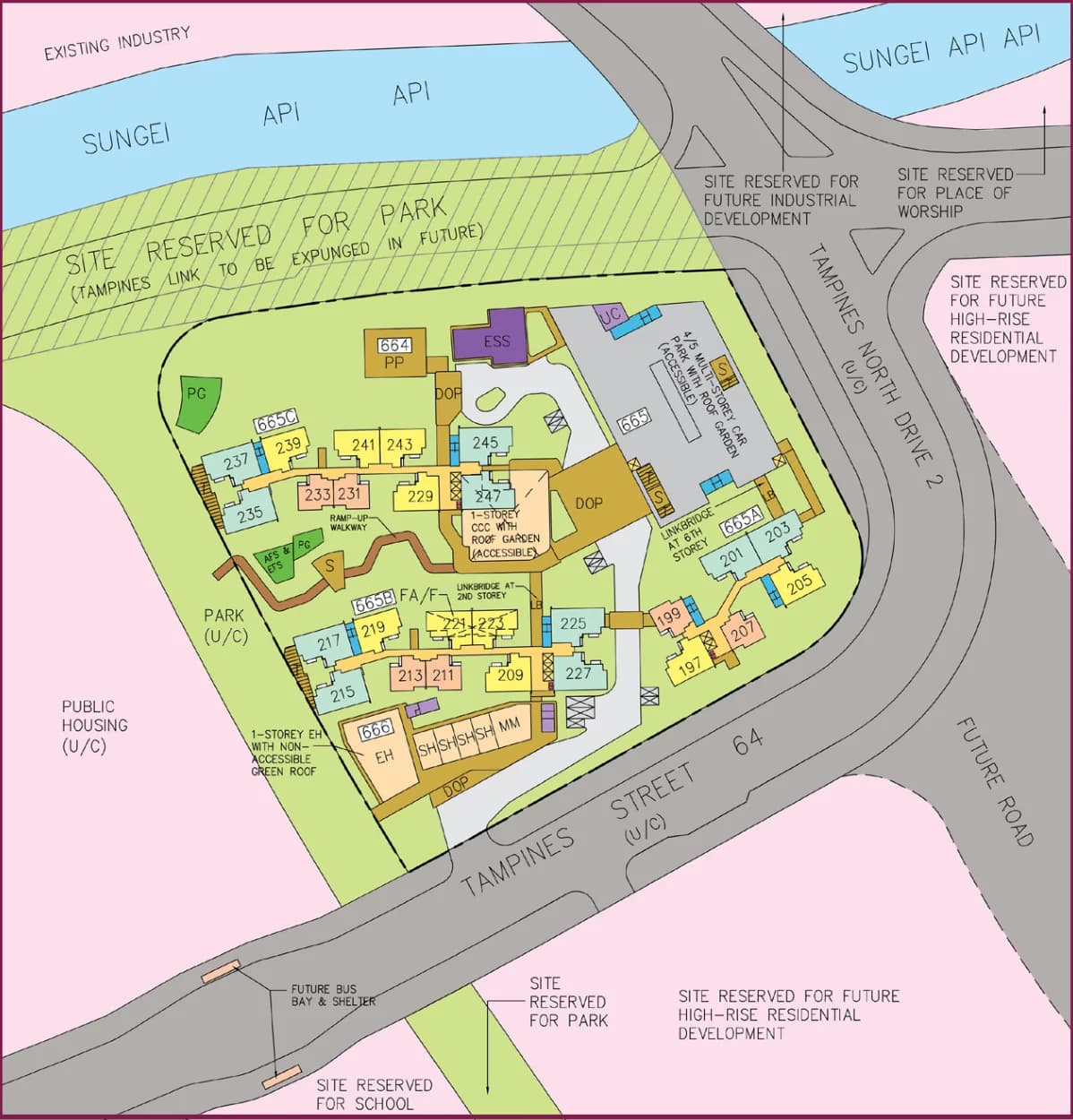 HDB site plan of Tampines GreenCrest, blocks 665A, 665B and 665C
