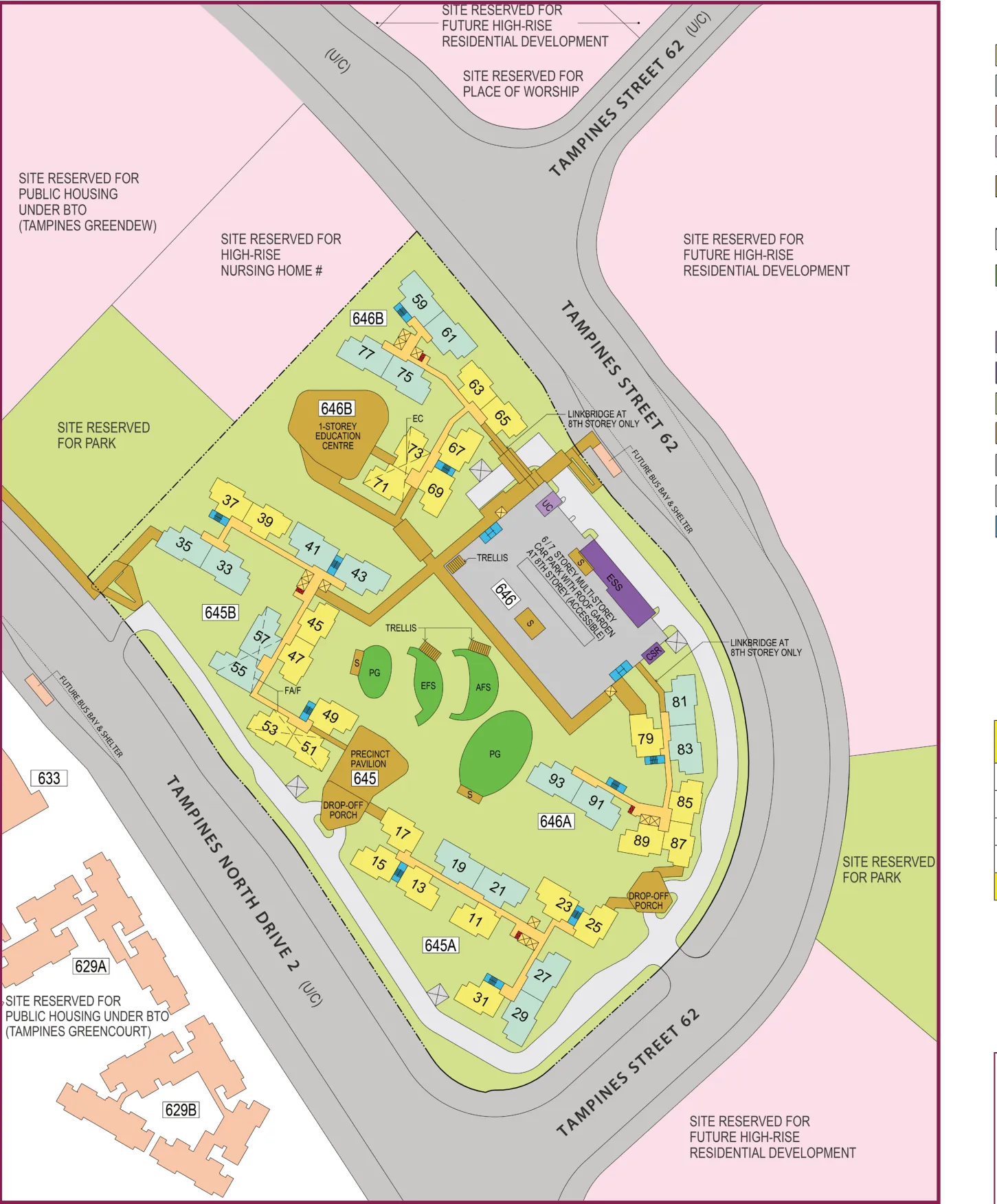 HDB site plan of Tampines GreenFoliage, blocks 645A, 645B, 646A and 646B