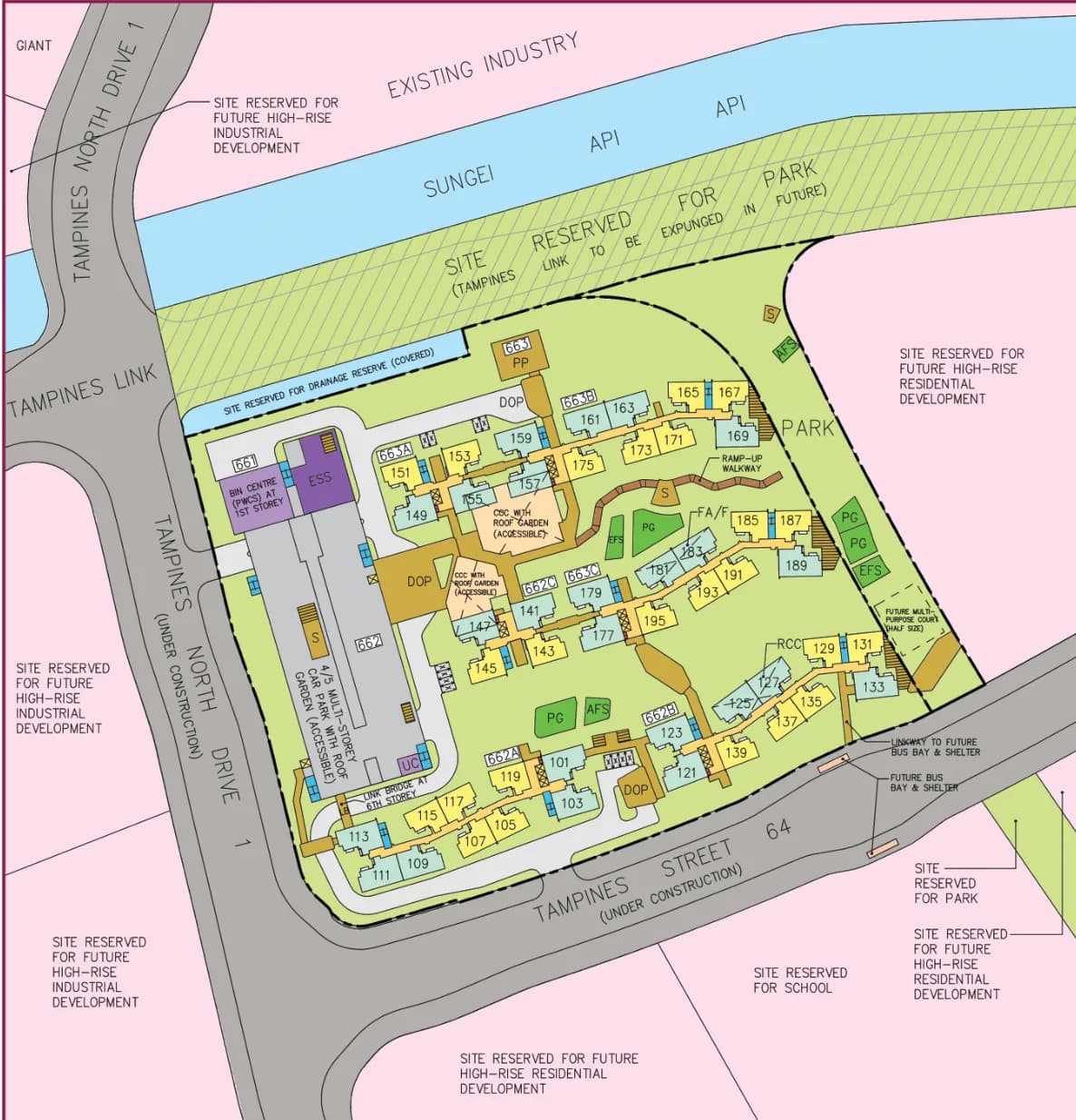 HDB site plan of Tampines GreenGlen, blocks 662A, 662B, 662C, 663A, 663B and 663C