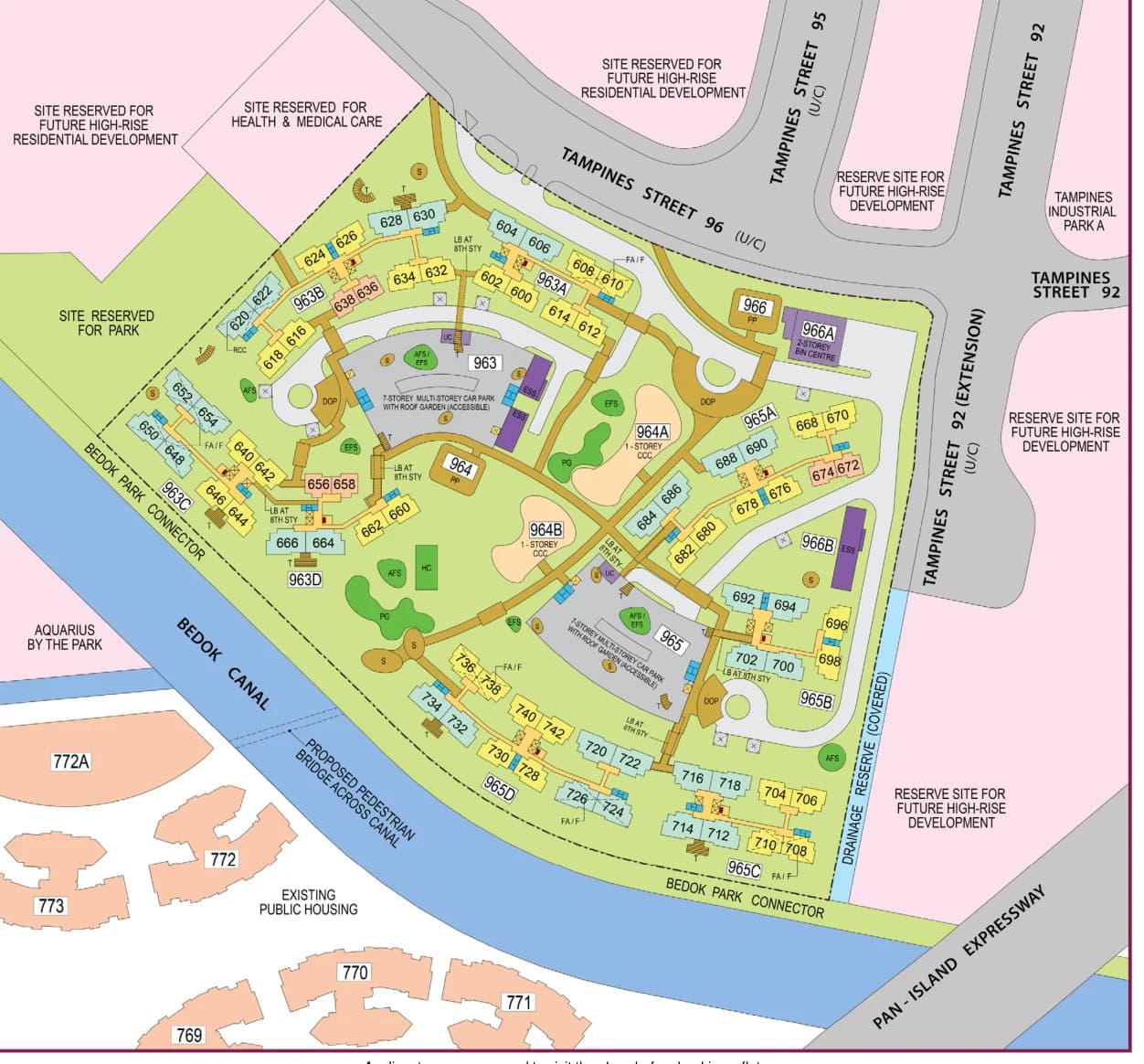 HDB site plan of Tampines GreenOpal, blocks 963A, 963B, 963C, 963D, 965A, 965B, 965C and 965D