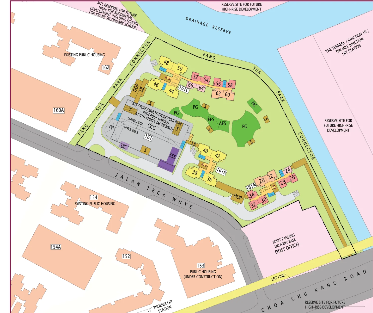 HDB site plan of Teck Whye View, blocks 161A, 161B and 161C