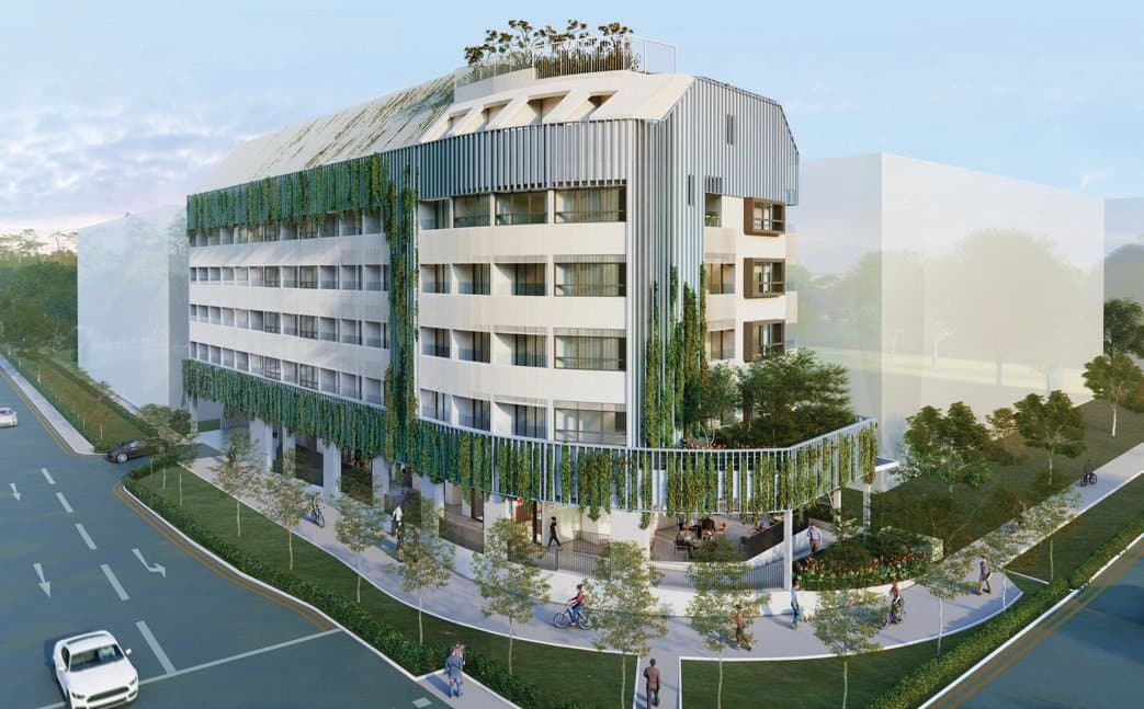 TEDGE: the five-storey block with its green facade on the corner of Changi Road and Telok Kurau Road