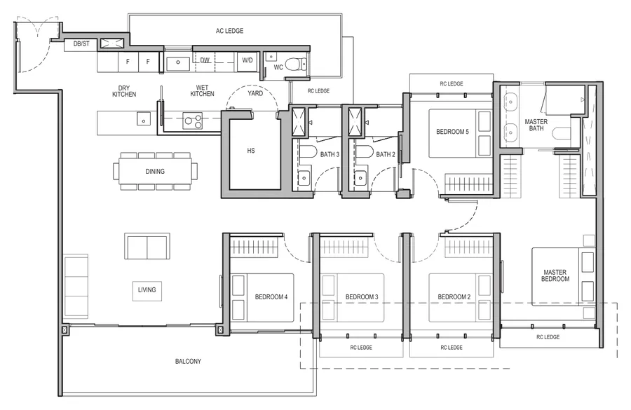 Floor plan of Tembusu Grand type E1 / E1(p), 5-Bedroom, 1,711 sq ft