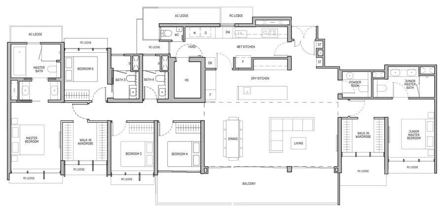 Floor plan of Tembusu Grand type PH, Penthouse (5-Bedroom), 2,691 sq ft