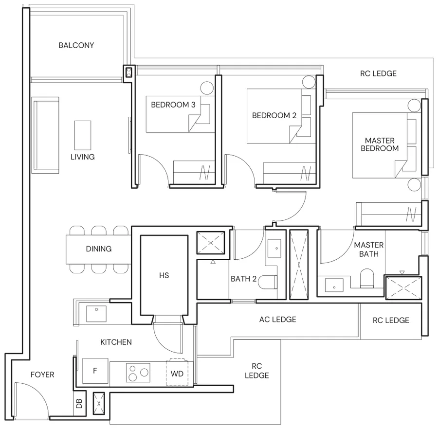 Floor plan of Terra Hill type C3, 3 Bedroom, 969 sq ft