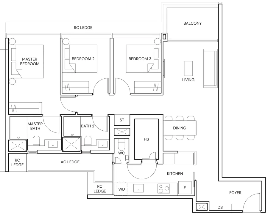 Floor plan of Terra Hill type C6, 3 Bedroom, 1,098 sq ft