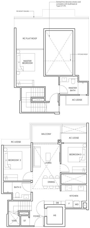 Floor plan of Terra Hill type C7-PH, 3 Bedroom Penthouse, 1,249 sq ft