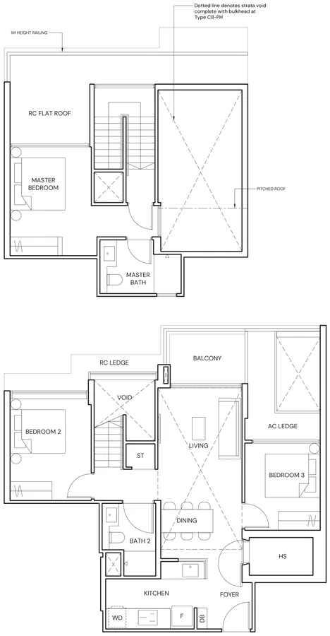 Floor plan of Terra Hill type C8-PH, 3 Bedroom Penthouse, 1,335 sq ft