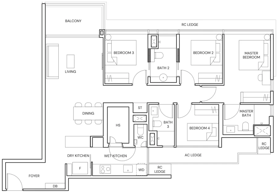 Floor plan of Terra Hill type D3, 4 Bedroom, 1,335 sq ft