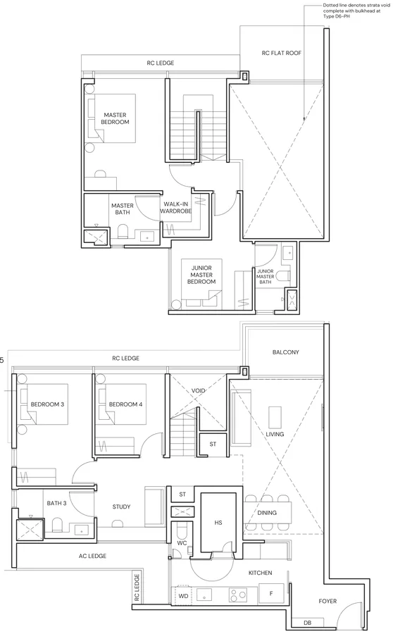 Floor plan of Terra Hill type D6-PH, 4 Bedroom Penthouse, 1,851 sq ft