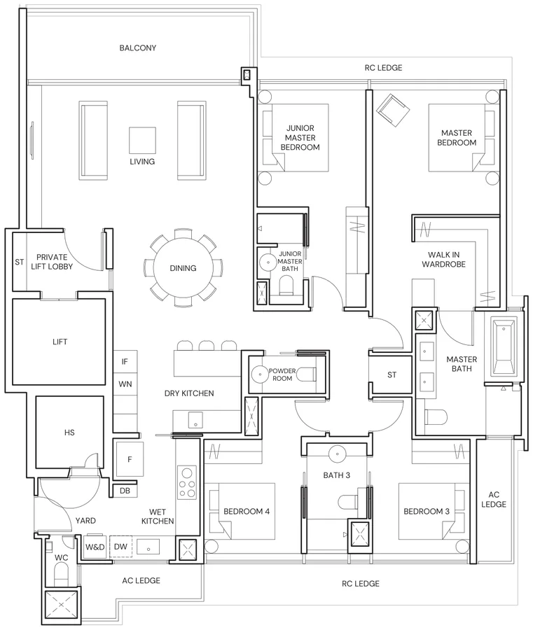 Floor plan of Terra Hill type DP1, 4 Bedroom, Prestige Collection, 1,894 sq ft