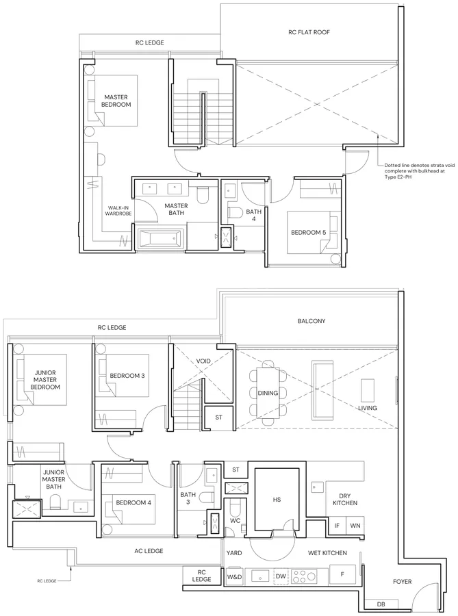 Floor plan of Terra Hill type E2-PH, 5 Bedroom Penthouse, 2,142 sq ft
