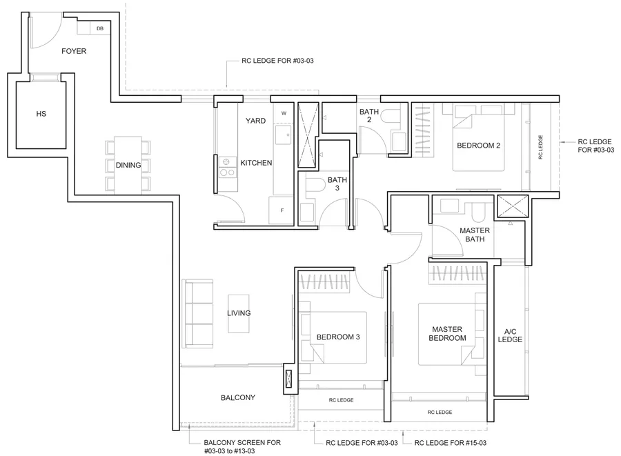 Floor plan of The Arcady at Boon Keng type C4, 3-Bedroom Premium, 1,195 sq ft